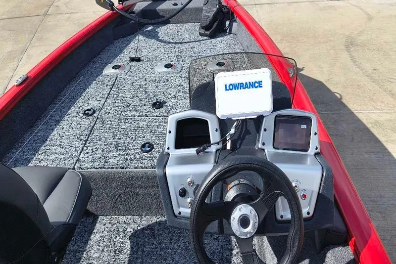 Slide: The Image of 2026 Tracker Pro Team 175 Crappie Edition boat with Lowrance electronics and red trim. - 4
