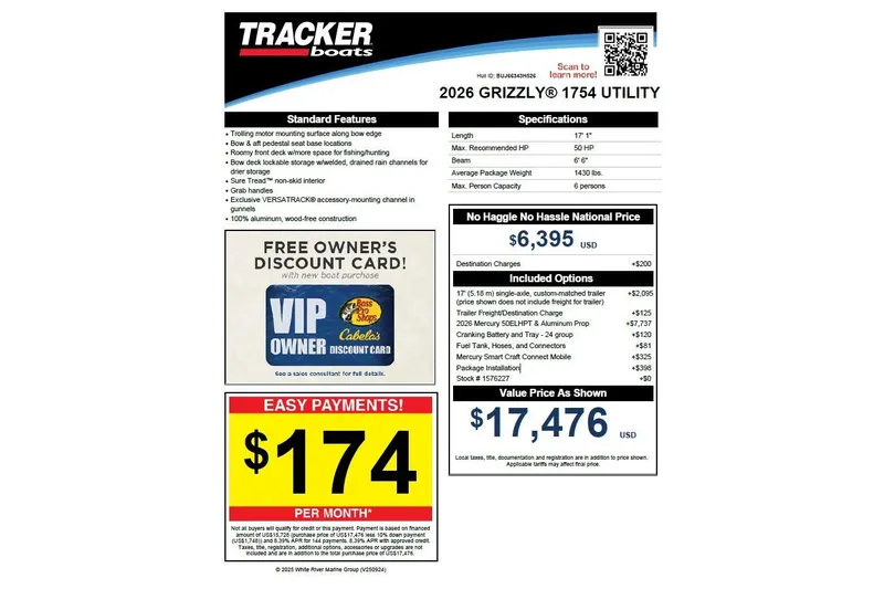 Slide: The Image of 2026 Tracker Grizzly 1754 Utility boat features, pricing, and payment options. - 3