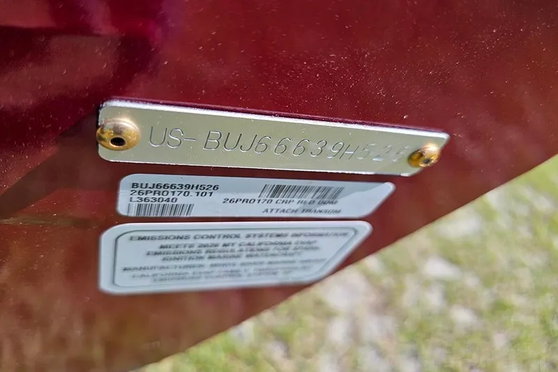 Slide: The Image of Hull identification number on a 2026 Tracker Pro 170 boat, close-up view. - 19