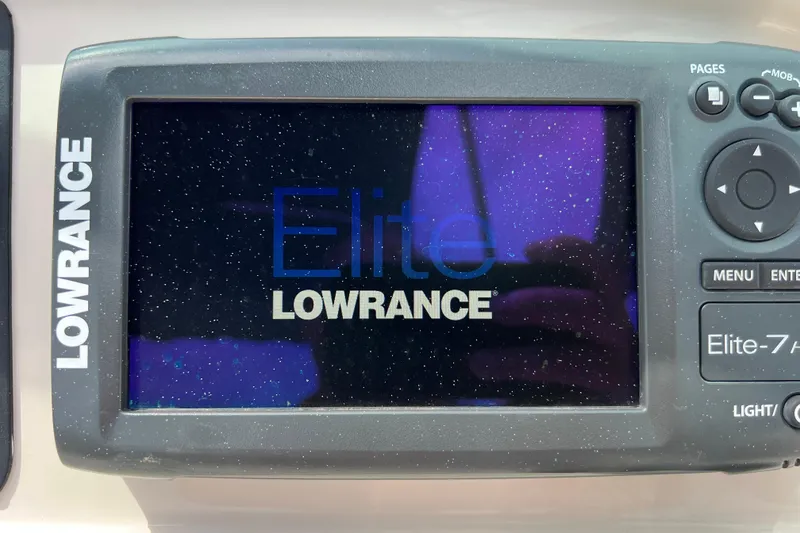 Slide: The Image of Lowrance Elite-7 display on 2015 Robalo R227 Dual Console boat. - 13