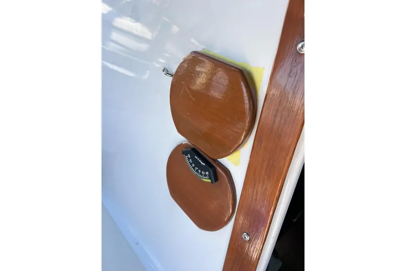 Slide: The Image of Wooden compass housing on 1978 CAL 34 sailboat. - 47