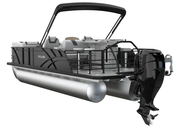 Slide: The Image of 2026 Sylvan L3 DLZ DH Bar pontoon boat with modern seating and bar area. - 4