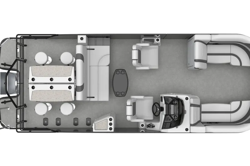 Slide: The Image of 2026 Sylvan L3 DLZ DH Bar pontoon boat interior layout, featuring seating and helm. - 6