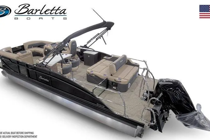 Slide: The Image of 2026 Barletta C24UE pontoon boat with luxurious seating and sleek design. - 3