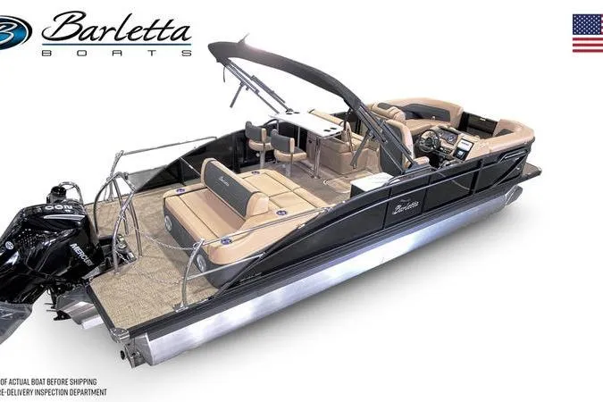 Slide: The Image of 2026 Barletta C24UE pontoon boat with luxurious seating and sleek design. - 4