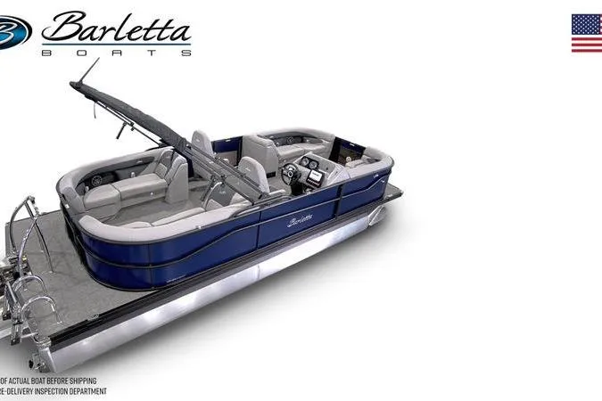 Slide: The Image of 2026 Barletta C24UE pontoon boat with sleek design and spacious seating. - 3