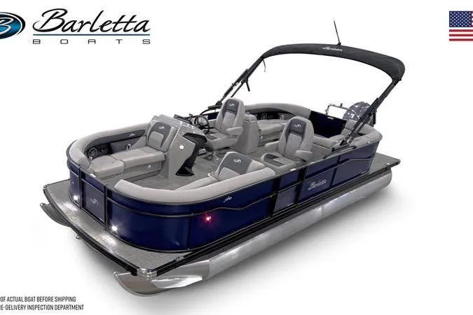 Slide: The Image of 2026 Barletta A22QC pontoon boat with sleek design and comfortable seating. - 1