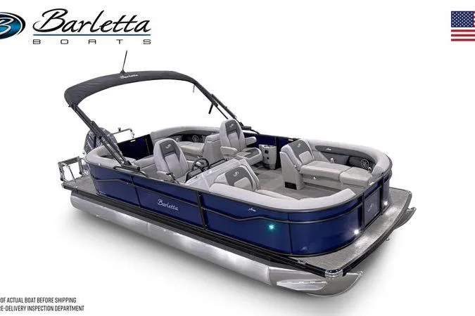 Slide: The Image of 2026 Barletta A22QC pontoon boat with sleek design and spacious seating. - 2