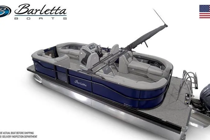 Slide: The Image of 2026 Barletta A22QC pontoon boat with sleek design and spacious seating. - 3