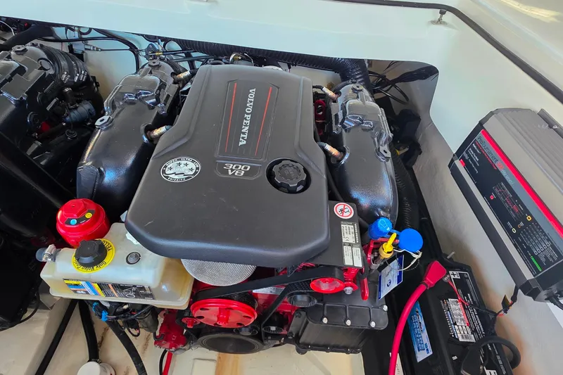 Slide: The Image of 2023 Cobalt R30 engine compartment featuring Volvo Penta 300 V8 engine. - 53
