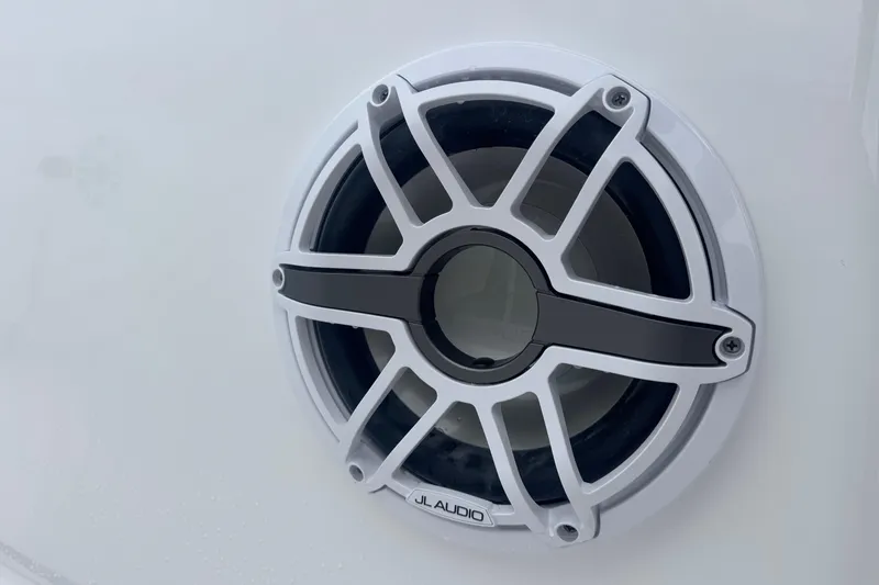 Slide: The Image of Close-up of JL Audio speaker on 2026 Blackfin 262 HB boat. - 21
