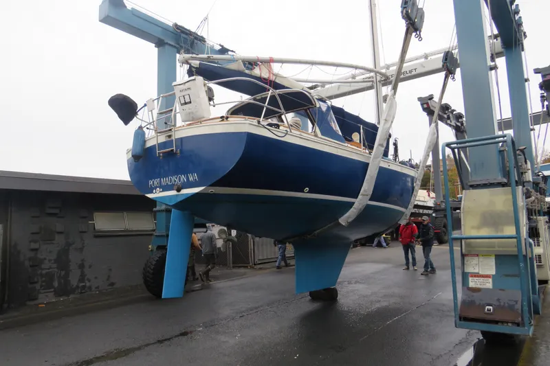 Slide: The Image of 1983 Nonsuch 30 Classic sailboat in dry dock at Port Madison, WA. - 22