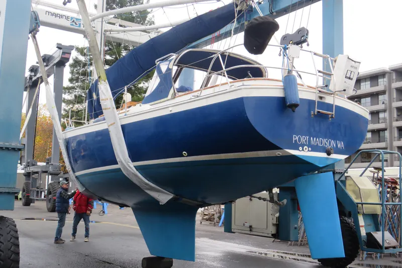 Slide: The Image of 1983 Nonsuch 30 Classic sailboat in dry dock at Port Madison, WA. - 23