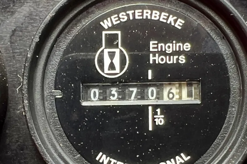 Slide: The Image of Westerbeke engine hour meter showing 3706.1 hours on a 2000 Sea Ray 400 Sedan Bridge. - 65