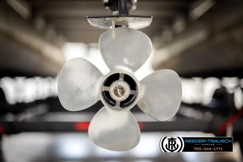 Slide: The Image of Propeller of 2011 Misty Harbor 2285 CS boat, close-up view, Reeder-Trausch Marine logo. - 44