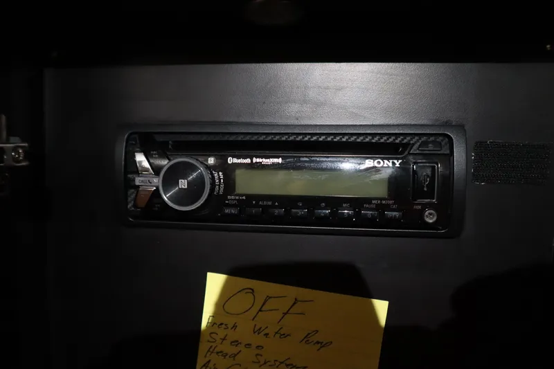 Slide: The Image of Sony stereo system in 2013 Sea Ray 280 Sundancer boat interior. - 61