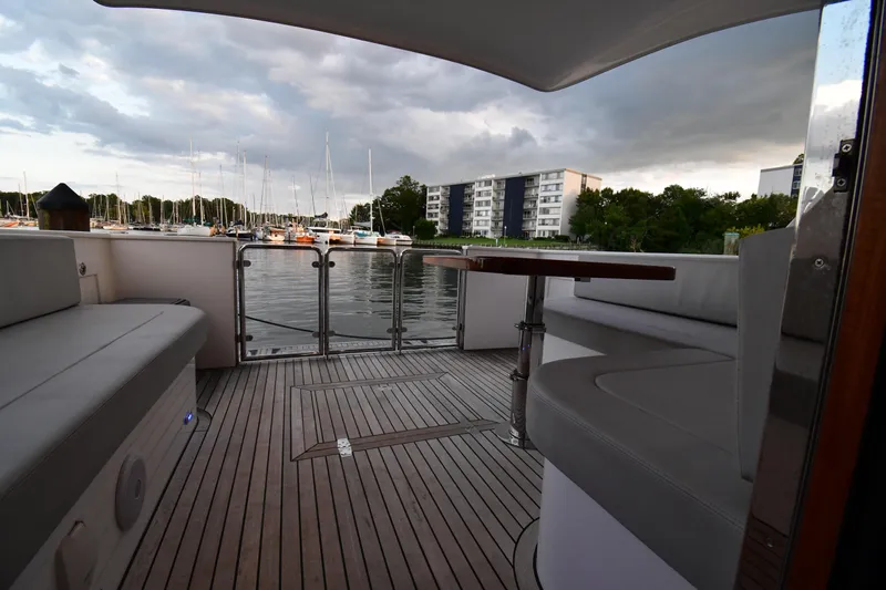 Slide: The Image of Luxury Hylas M44 yacht deck with marina view, 2021 model. - 17