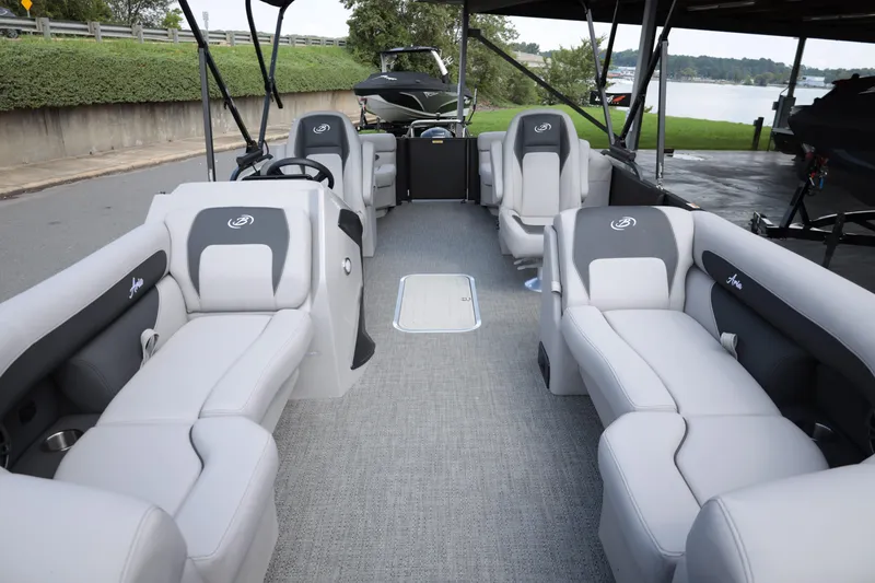 Slide: The Image of 2026 Barletta ARIA 22QC pontoon boat interior with plush seating and modern design. - 8