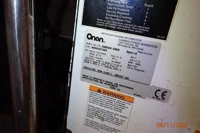 Slide: The Image of Label on Onan generator in 2003 Sea Ray 460 Sundancer boat engine room. - 8