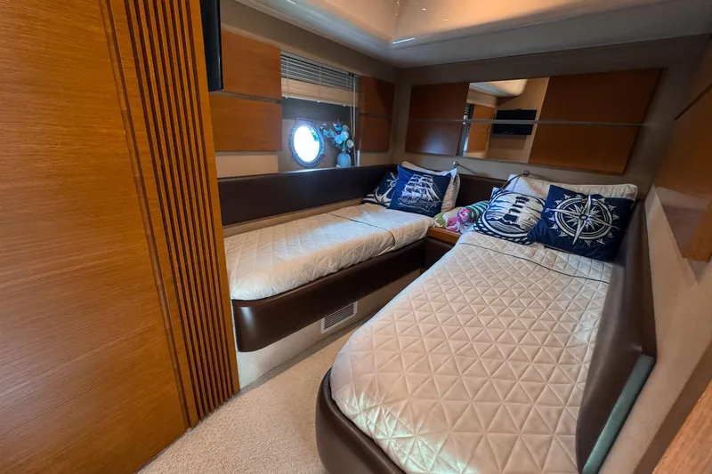 Slide: The Image of Luxurious cabin interior of 2012 Azimut Fly 53 yacht with twin beds and nautical decor. - 34