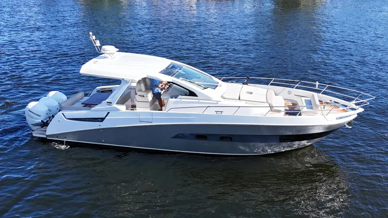 Slide: The Image of 2018 Azimut Verve 40 yacht cruising on open water, showcasing sleek design and luxury features. - 0