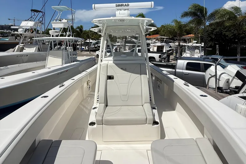 Slide: The Image of 2022 SeaVee 322z boat interior with spacious seating and modern design. - 3