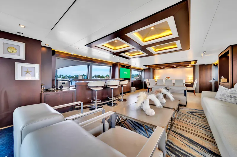 Slide: The Image of Luxurious 2012 Azimut yacht interior with modern decor, plush seating, and elegant lighting. - 30