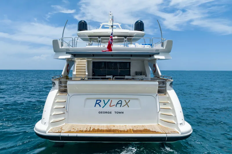 Slide: The Image of Azimut yacht from 2012 named "RYLAX" on open sea, rear view. - 5