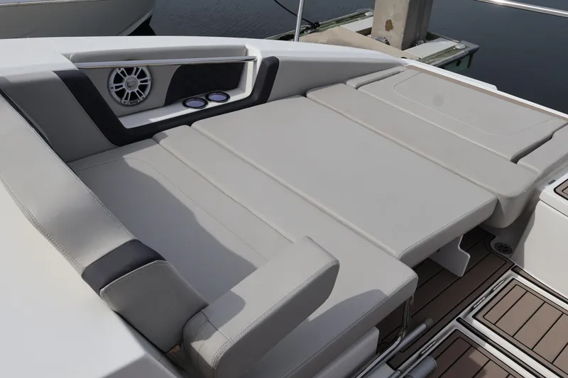 Slide: The Image of 2023 Aquila 36 Sport boat with spacious sunbed and integrated speaker system. - 46