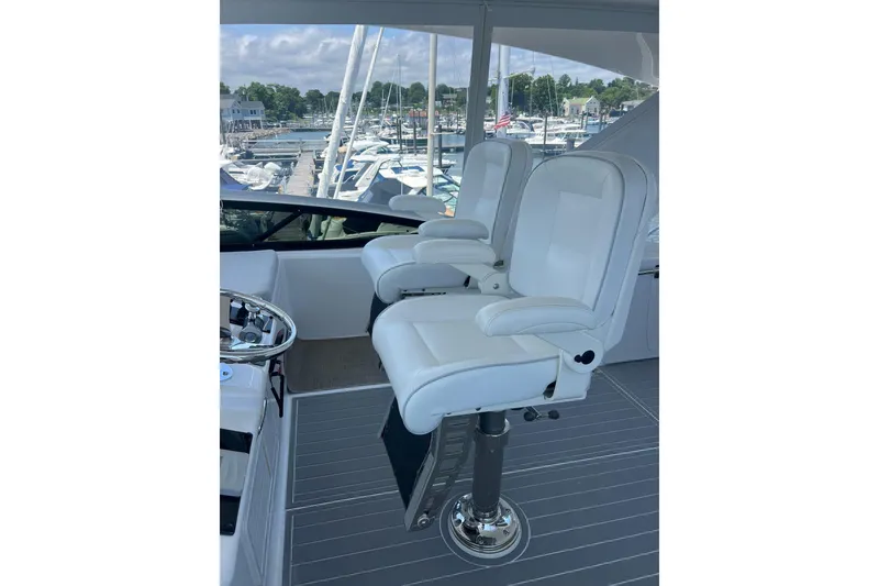 Slide: The Image of 2011 Hatteras boat helm with Garmin navigation system and modern controls. - 16