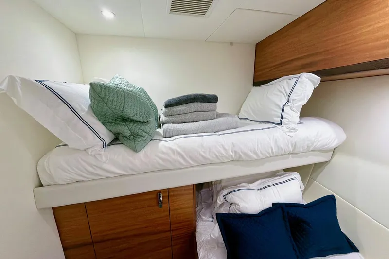 Slide: The Image of Luxurious shower in 2011 Hatteras 60 Motor Yacht with glass doors and modern fixtures. - 38