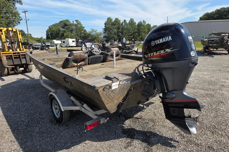 Slide: The Image of 2021 G3 Sportsman 1710 boat with Yamaha VMAX engine on a trailer. - 6