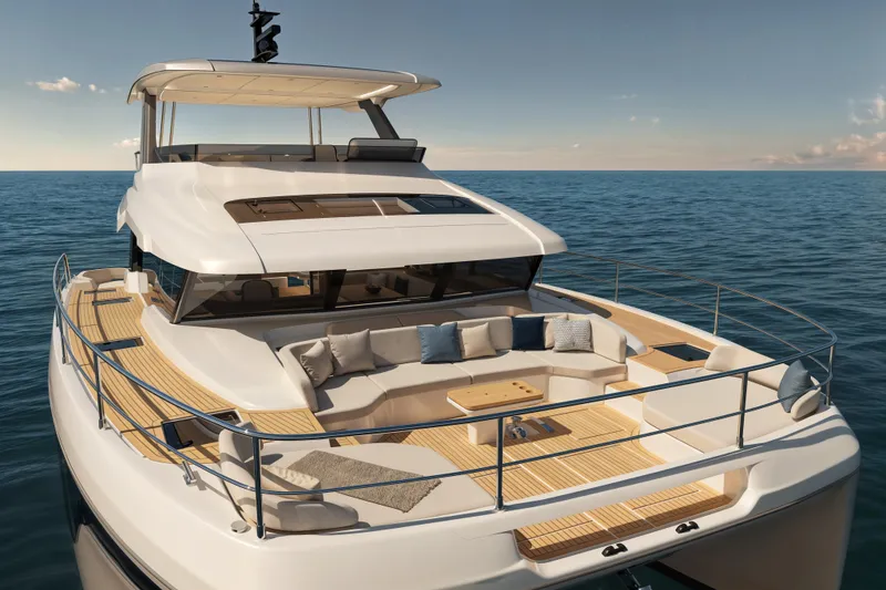 Slide: The Image of Luxurious 2026 Veya 53 yacht with spacious deck and elegant seating on open sea. - 10