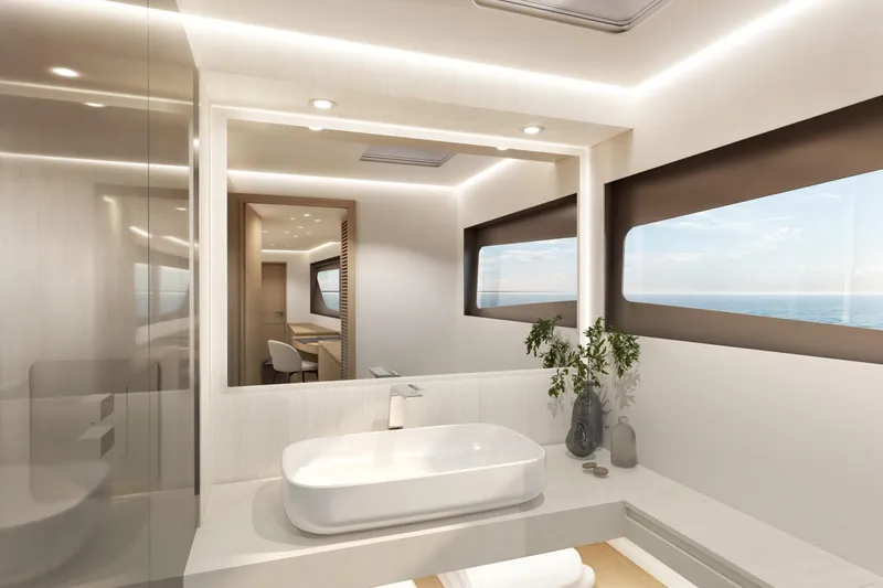 Slide: The Image of Luxurious Veya 53 yacht bathroom, 2026 model, featuring modern design and ocean view windows. - 45