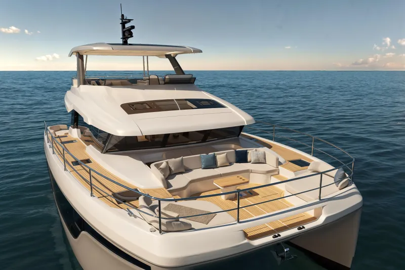 Slide: The Image of Luxurious 2026 Veya 53 yacht on open sea, featuring spacious deck and modern design. - 9