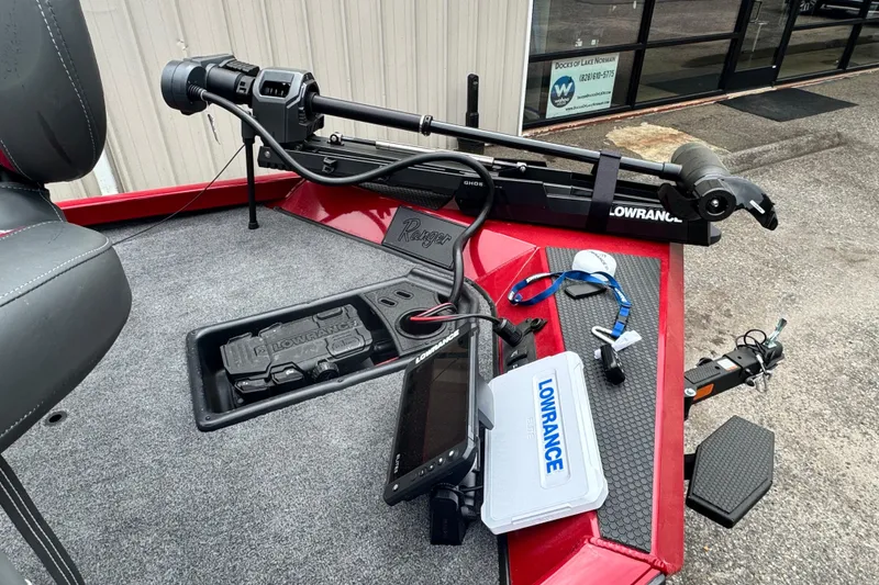 Slide: The Image of 2024 Bass Tracker RT178 boat deck with Lowrance electronics and accessories. - 9