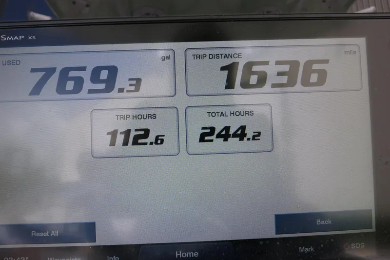Slide: The Image of Display screen showing fuel usage, trip distance, and hours for 2019 Sportsman Heritage 231 boat. - 12