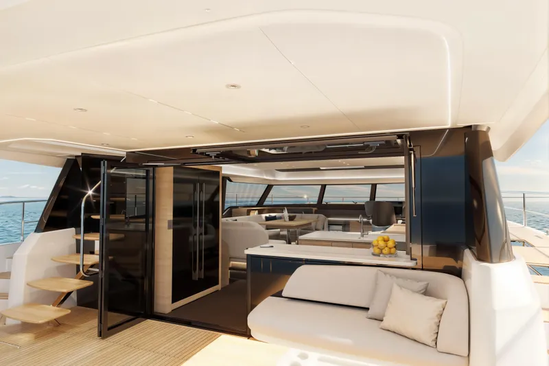 Slide: The Image of Luxurious 2026 Veya 53 yacht interior with modern design and ocean view. - 15
