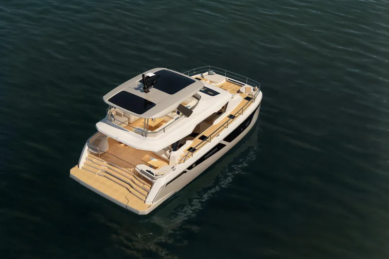 Slide: The Image of Luxury Veya 53 yacht, 2026 model, cruising on calm waters, aerial view. - 12
