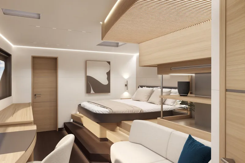 Slide: The Image of Luxurious interior of 2026 Veya 53 yacht with modern bedroom design. - 38