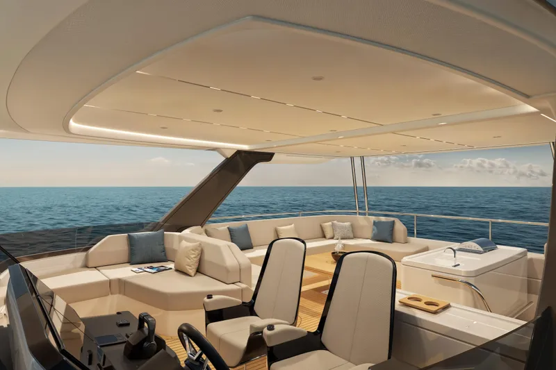 Slide: The Image of Luxurious 2026 Veya 53 yacht interior with ocean view, featuring elegant seating and modern design. - 16