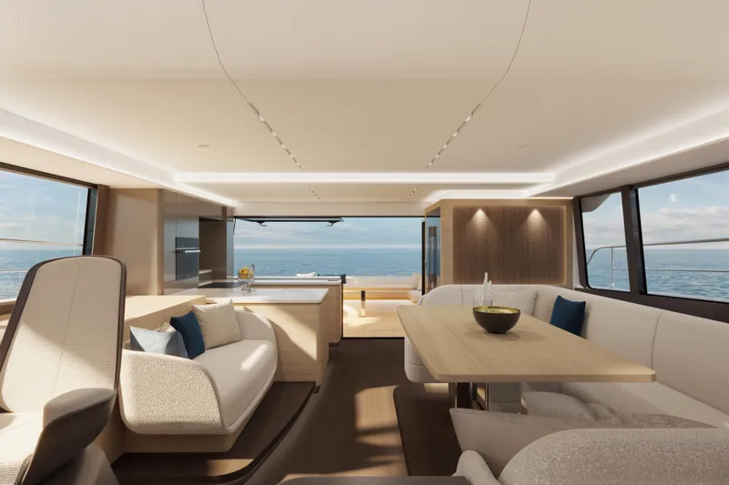 Slide: The Image of Luxurious interior of 2026 Veya 53 yacht with modern seating and ocean view. - 22