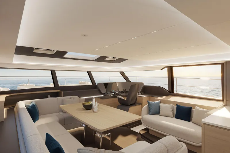 Slide: The Image of Luxurious interior of 2026 Veya 53 yacht with modern seating and ocean view. - 29