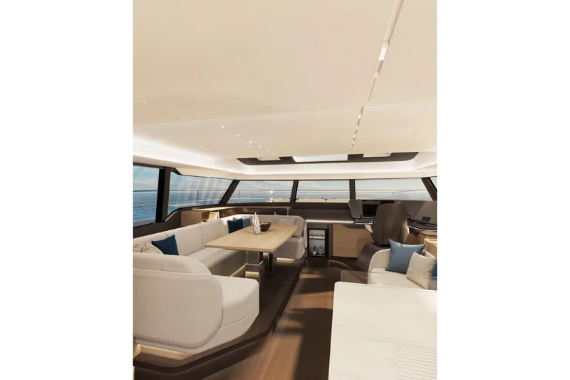 Slide: The Image of Luxurious interior of 2026 Veya 53 yacht with modern seating and panoramic windows. - 31