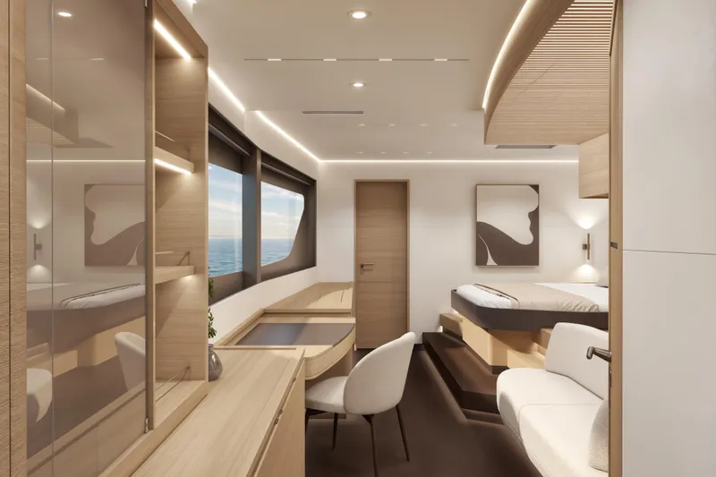 Slide: The Image of Luxurious interior of 2026 Veya 53 yacht with modern design and ocean view. - 36