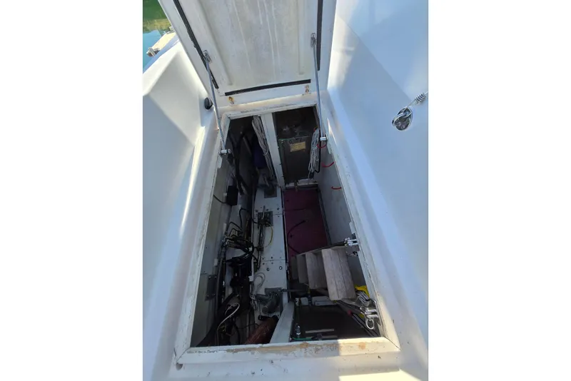 Slide: The Image of Open engine compartment of 1993 Ocean Alexander 423 Classicco yacht, showcasing internal components. - 20