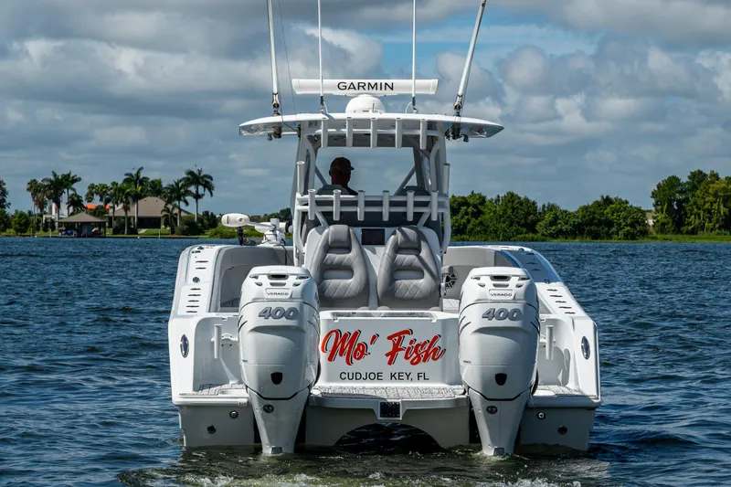 Slide: The Image of 2022 Freeman 34VH boat with twin 400 engines on water, Cudjoe Key, FL. - 16