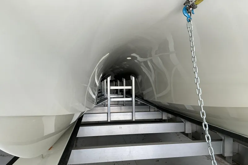 Slide: The Image of Interior view of Freeman 34VH boat hull, showcasing structural framework, 2022 model. - 68