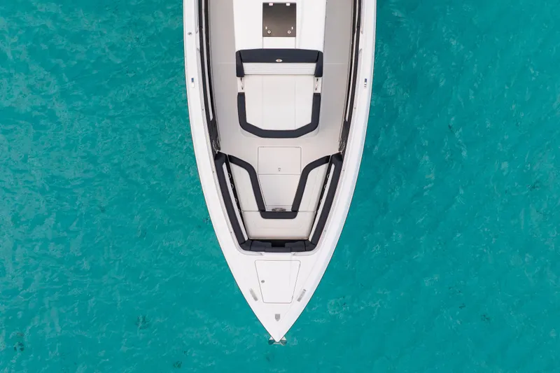 Slide: The Image of Top view of 2025 Cigarette 42 Auroris boat on turquoise water. - 6