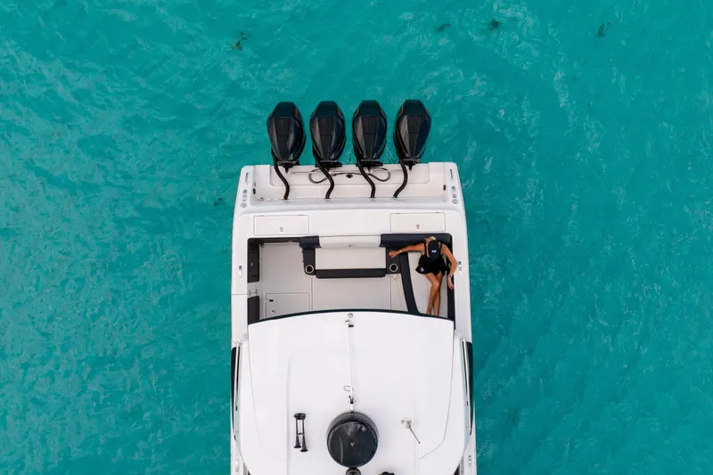 Slide: The Image of Aerial view of 2025 Cigarette 42 Auroris boat on turquoise water. - 7